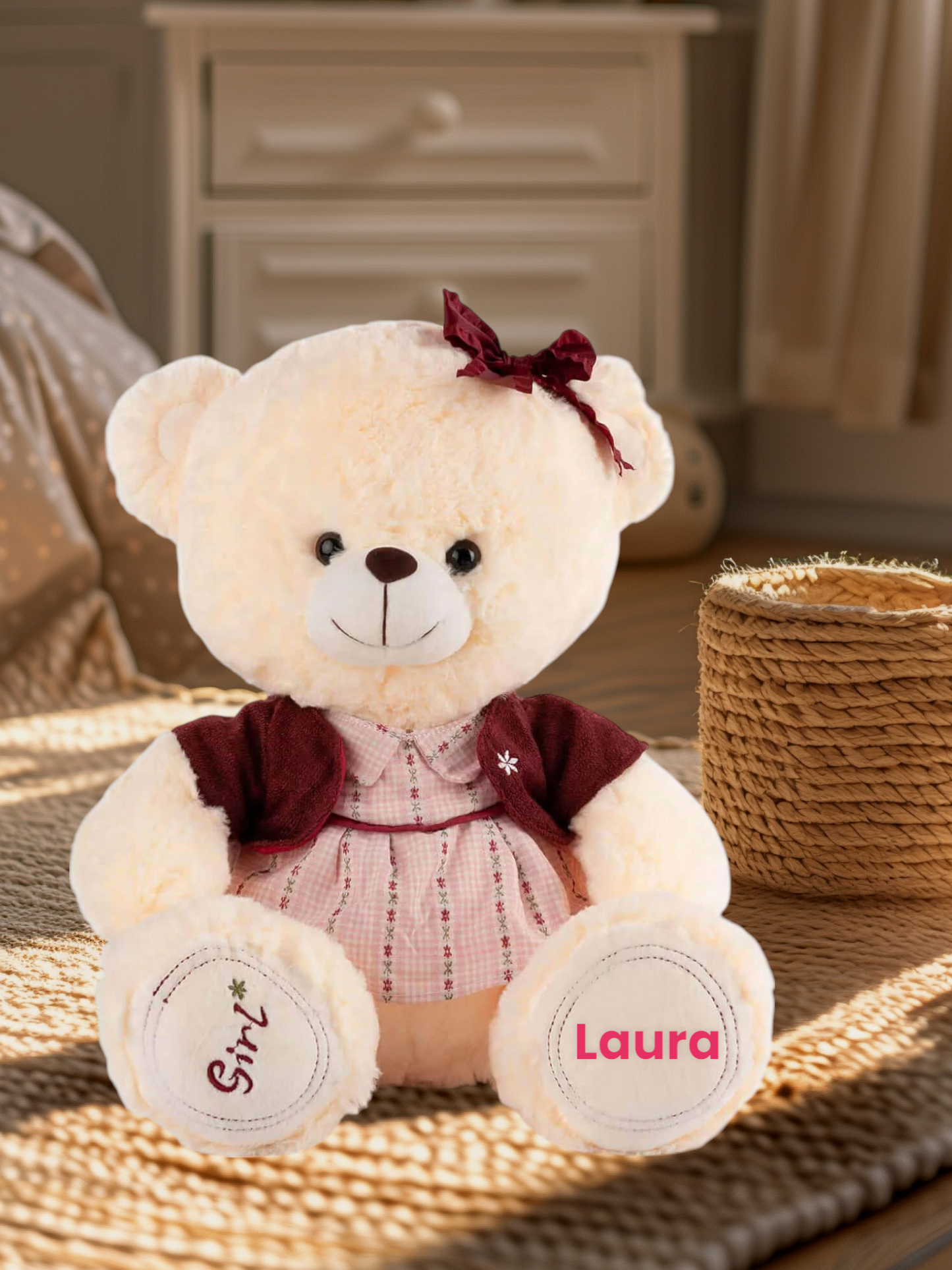 Set Cadou „Tandrețe și Magie” – Ursuleț Personalizat & Păpușă Dansatoare cu Lumină și Muzică