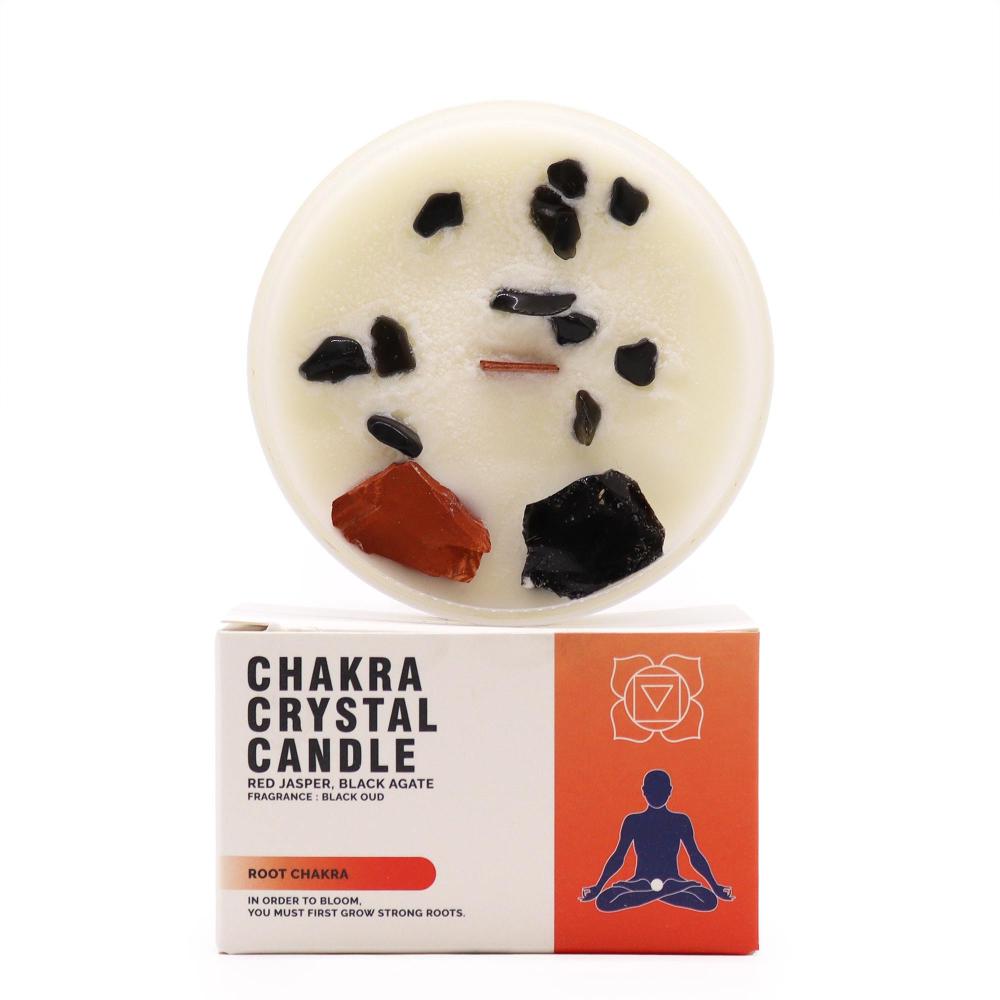 Lumânare Chakra cu Pietre Prețioase - Chakra Rădăcină - Stabilitate, Siguranță și Putere Interioară