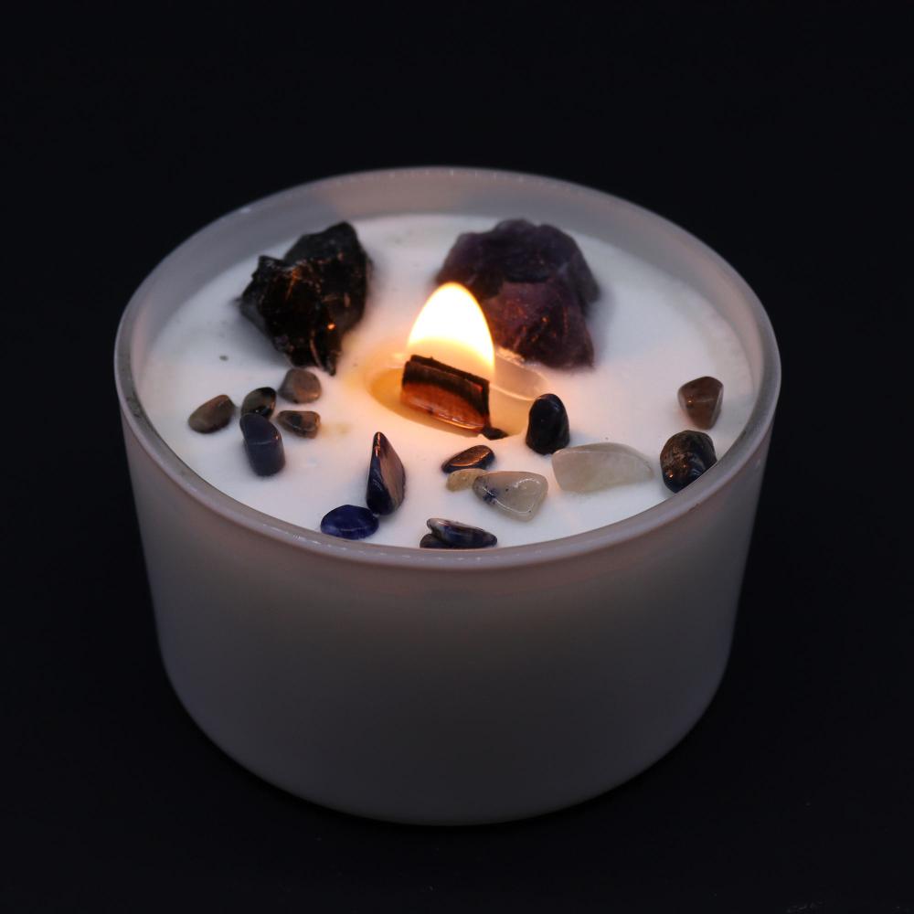 Lumânare Chakra cu Pietre Prețioase - Chakra Plexului Solar - PUTERE, PROTECȚIE,CURAJ