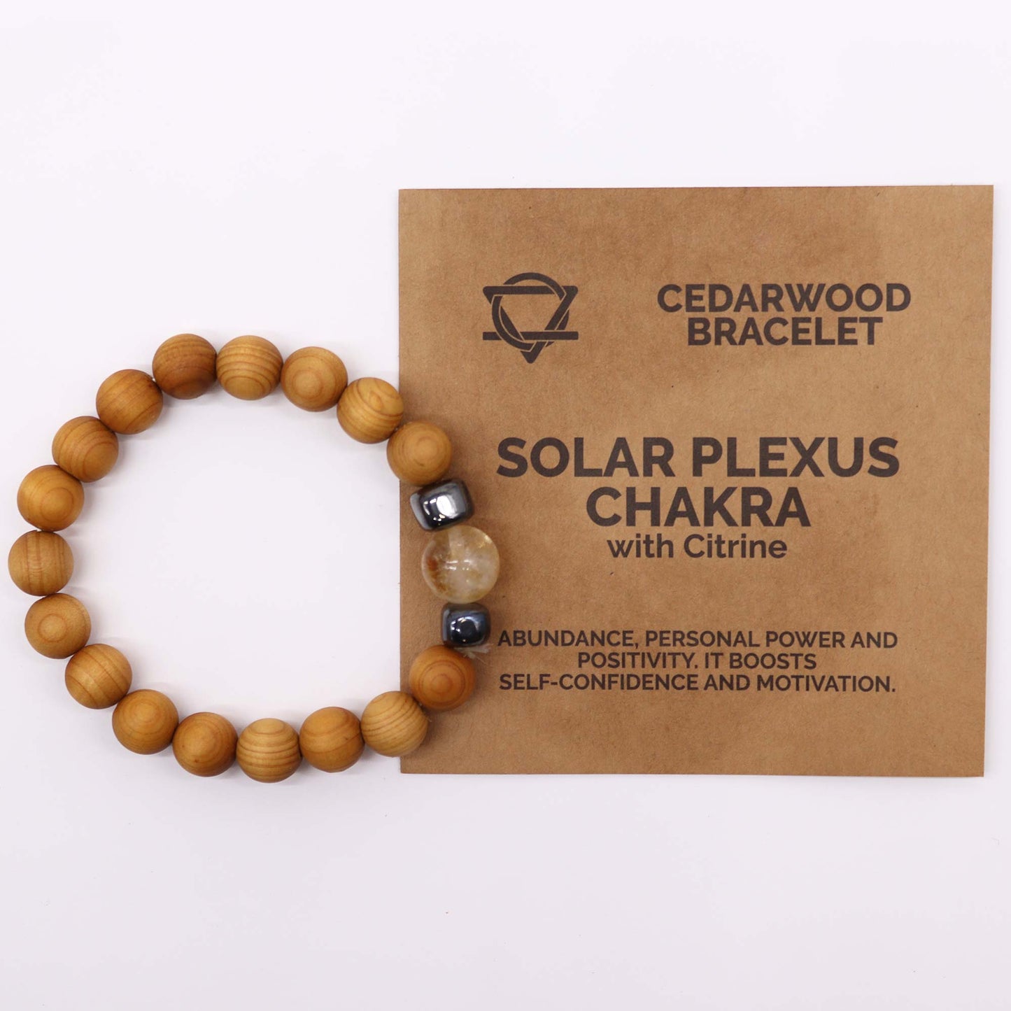 Brățara din Lemn de Cedru Chakra Plexul Solar cu Citrin - Atrage Prosperitate & Succes
