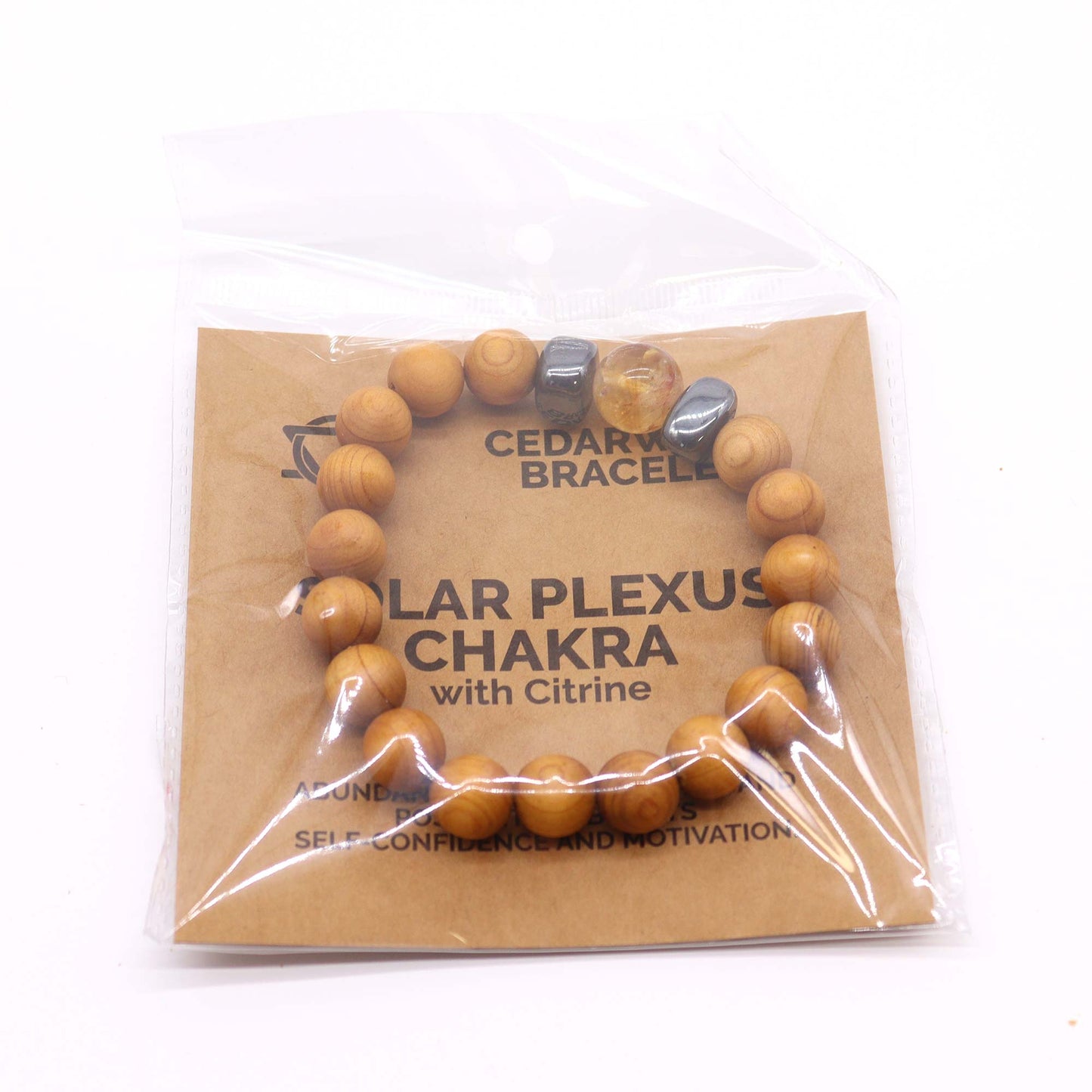 Brățara din Lemn de Cedru Chakra Plexul Solar cu Citrin - Atrage Prosperitate & Succes