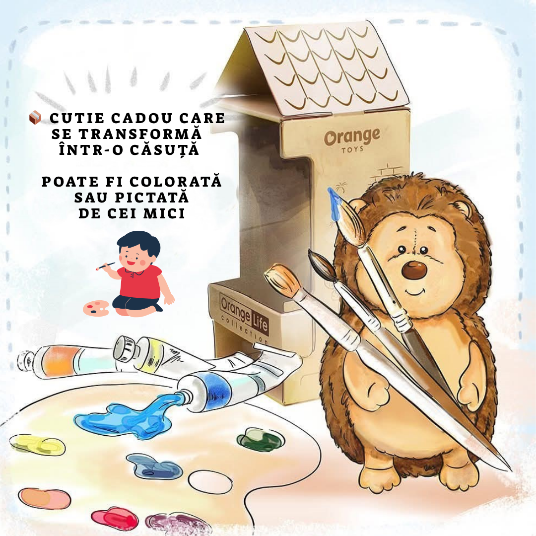 Life – Fluffy Ariciul pufos cu căciuliță, în cutie de colorat tip căsuță (18 cm)