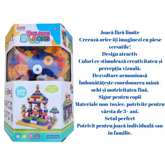 Set Cuburi de Construit, Trenulet si Structuri Creative, 300 piese, multicolor