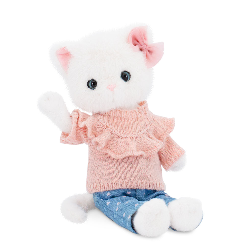 Lucky Kitty Denim Hearts – Pisicuță Premium de Pluş, 38 cm