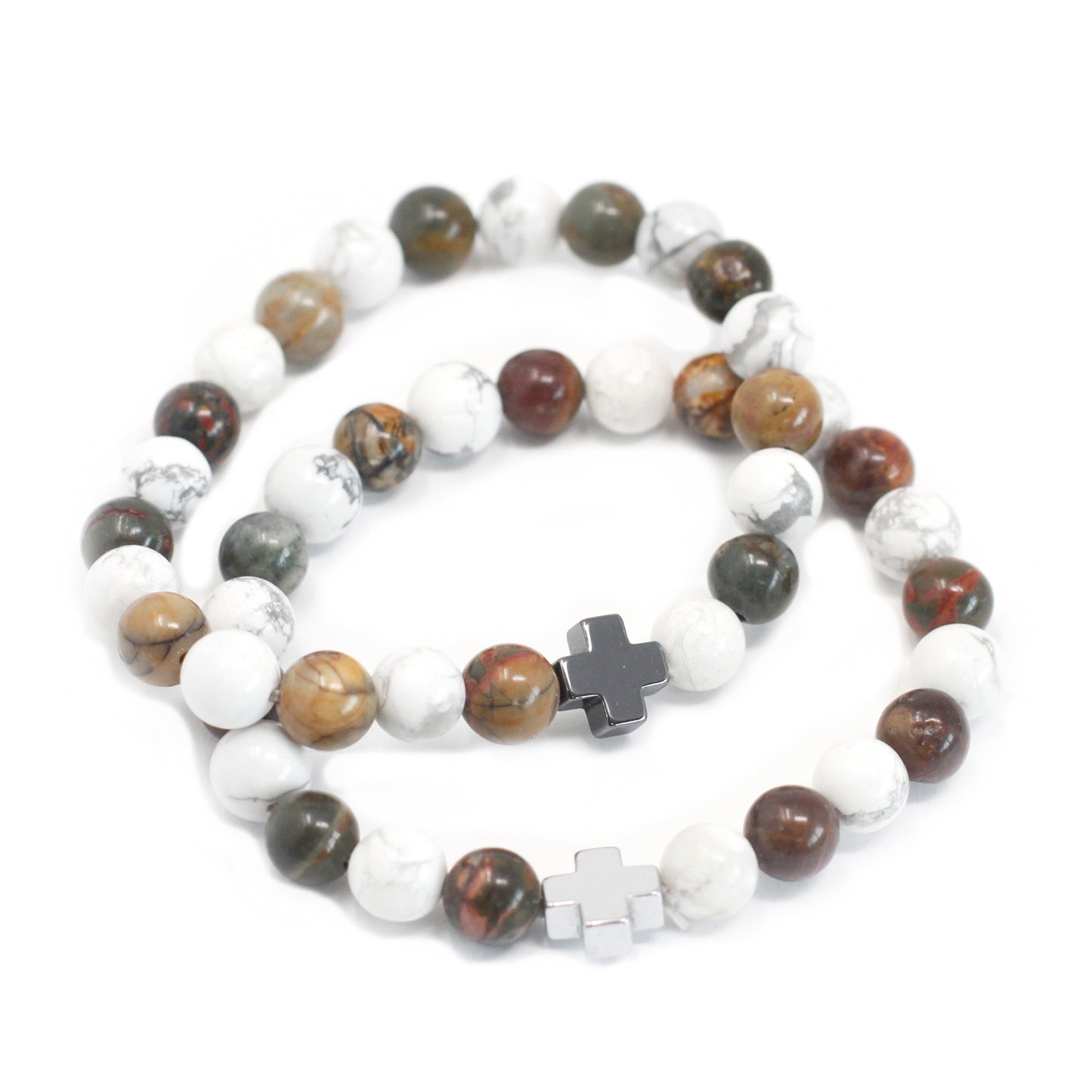Set 2 Brățări de Prietenie cu Pietre Pretioase - Pace - Jasp Picasso și Howlite Alb