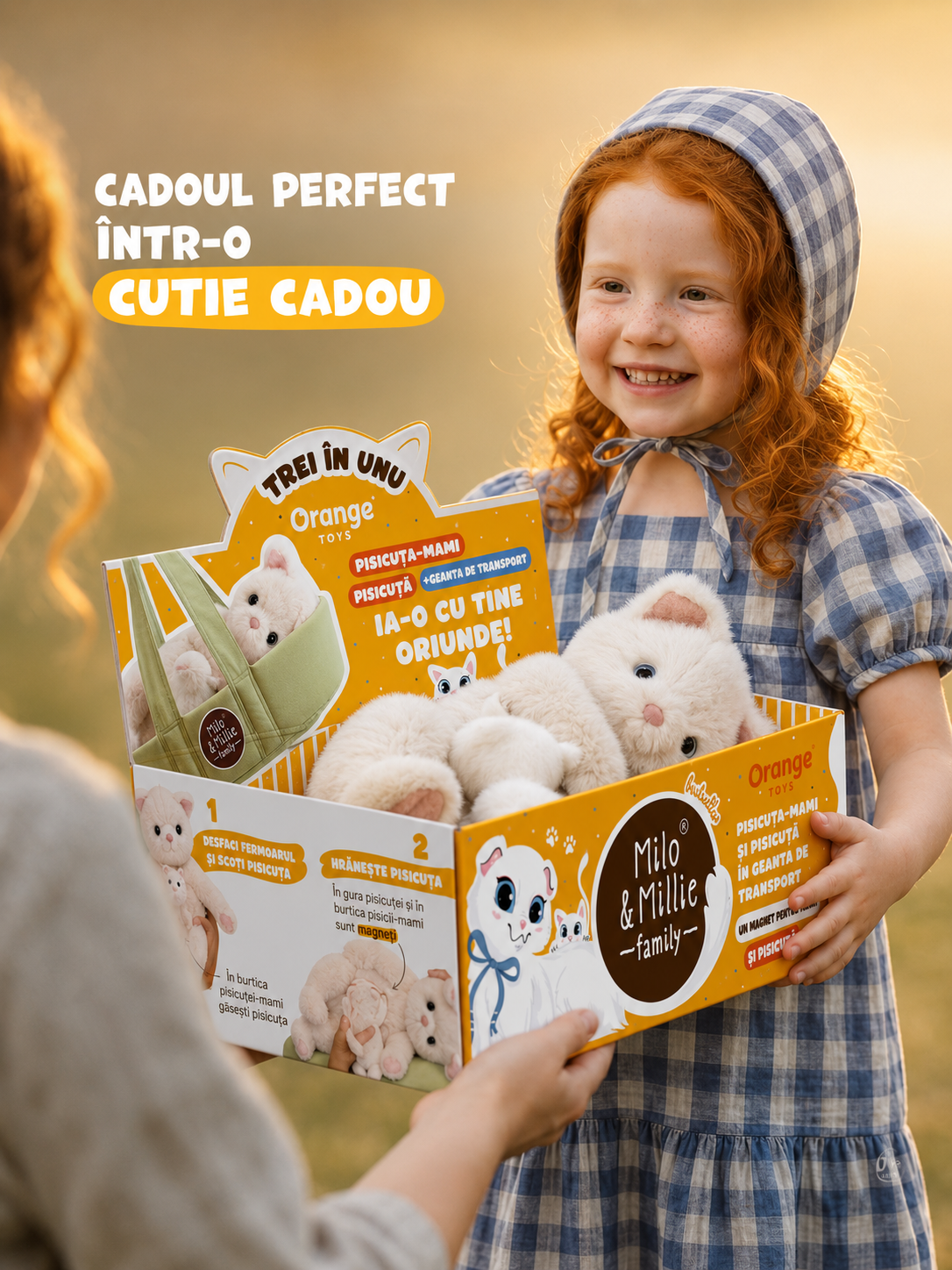 Millie – Pisică de pluș (40 cm) cu pui ascuns și geantă de transport Orange Toys