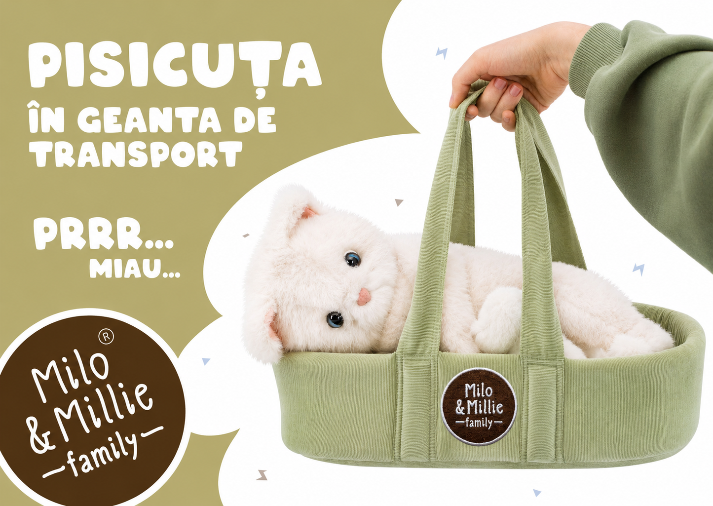 Millie – Pisică de pluș (40 cm) cu pui ascuns și geantă de transport Orange Toys