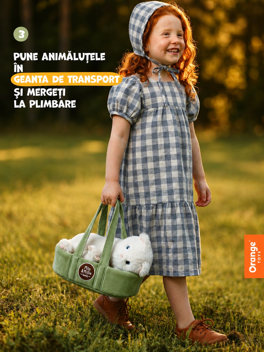 Millie – Pisică de pluș (40 cm) cu pui ascuns și geantă de transport Orange Toys