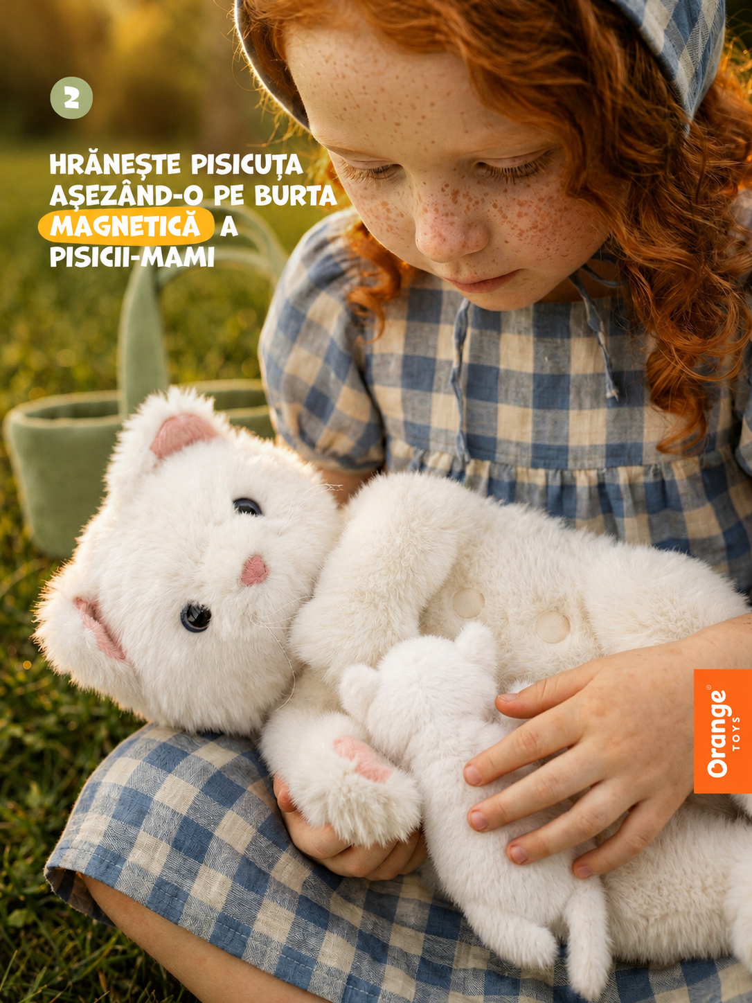 Millie – Pisică de pluș (40 cm) cu pui ascuns și geantă de transport Orange Toys