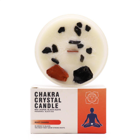 Lumânare Chakra cu Pietre Prețioase - Chakra Rădăcină - Stabilitate, Siguranță și Putere Interioară