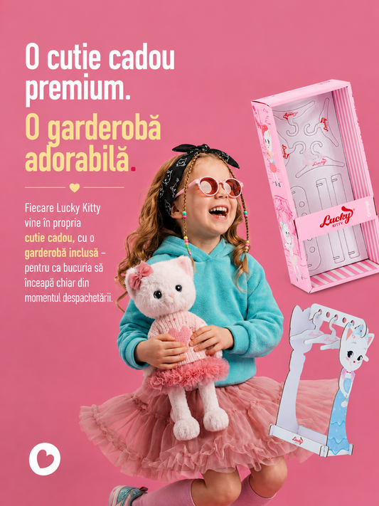 Lucky Kitty Charm – Pisicuță Premium de Pluş, 38 cm