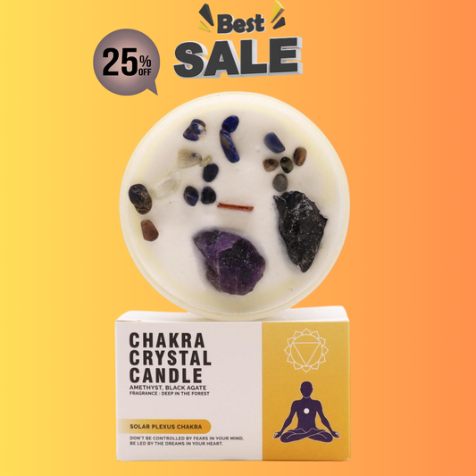 Lumânare Chakra cu Pietre Prețioase - Chakra Plexului Solar - PUTERE, PROTECȚIE,CURAJ
