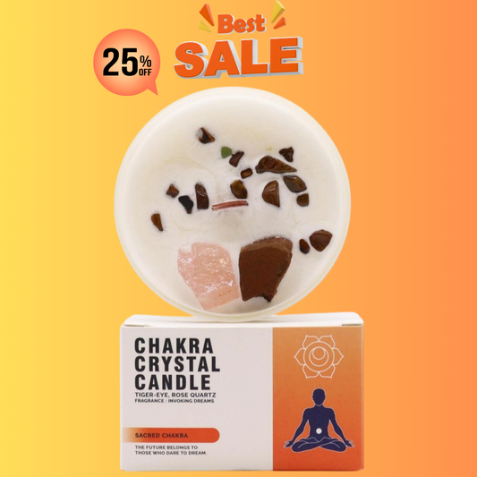 Lumânare Chakra cu Pietre Prețioase - Chakra Sacră - Creativitate, Pasiune și Puterea Dorinței