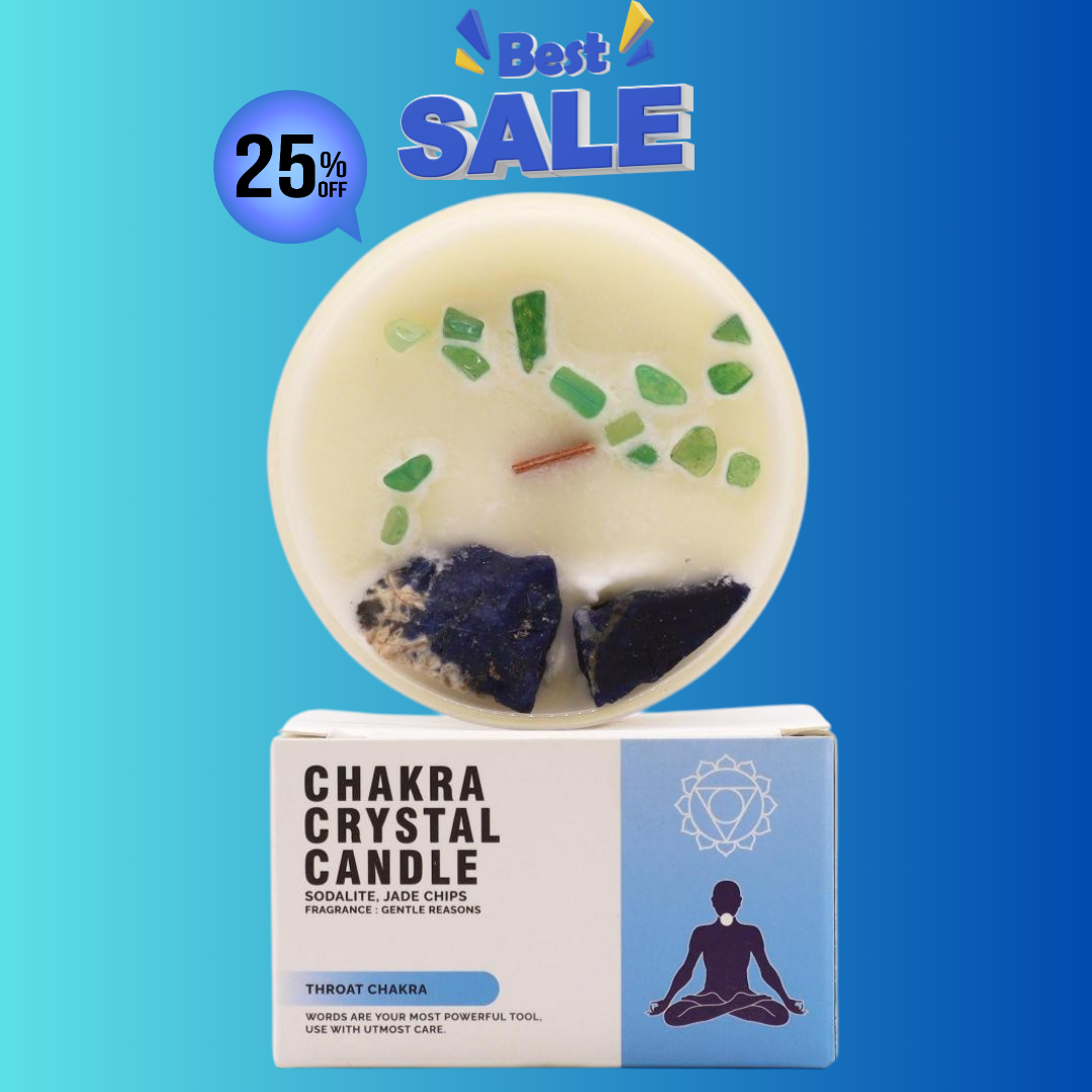 Lumânare Chakra cu Pietre Prețioase - Chakra Gâtului - Claritate, Exprimare și Echilibru Interior