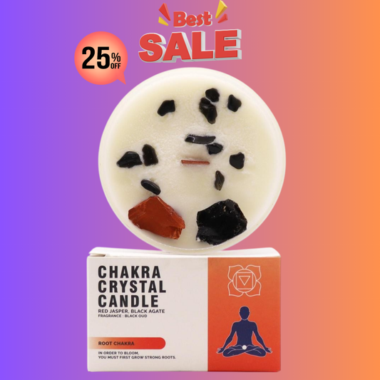 Lumânare Chakra cu Pietre Prețioase - Chakra Rădăcină - Stabilitate, Siguranță și Putere Interioară