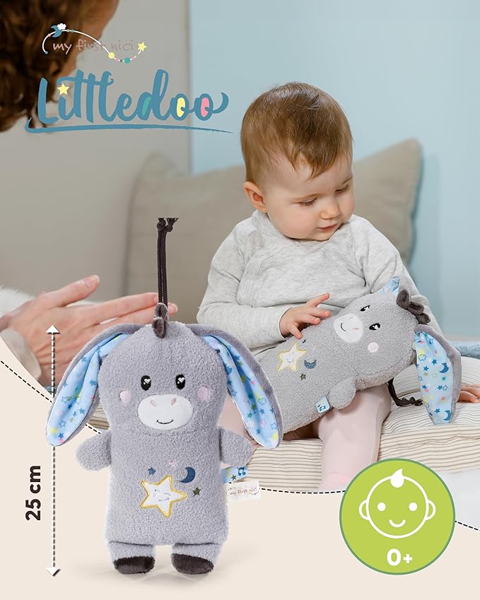 Jucărie calmantă pentru bebeluși, măgarușul Littledoo, în cutie cadou, 25 cm
