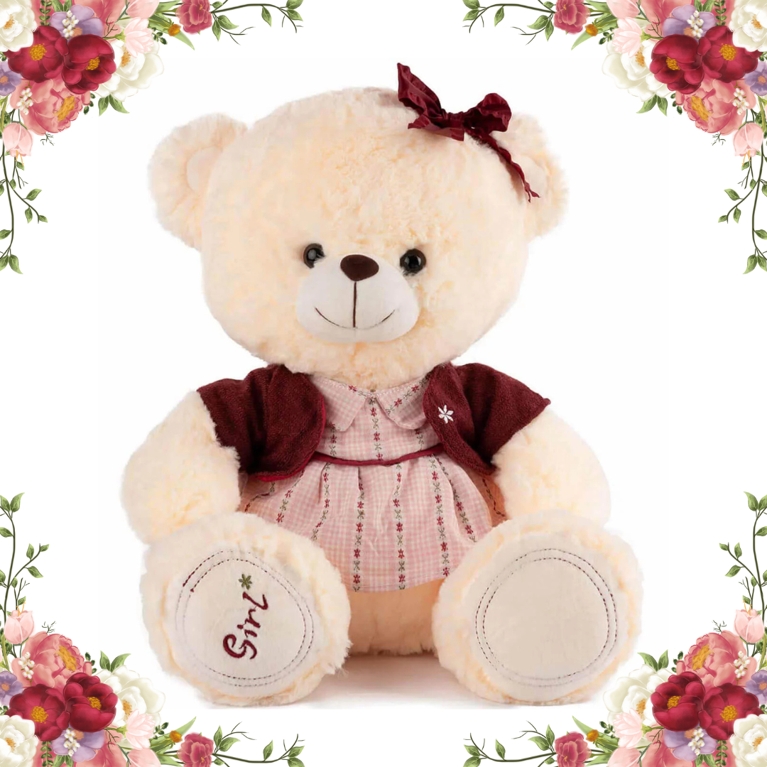 Ursuleț personalizat cu rochie și fundiță
