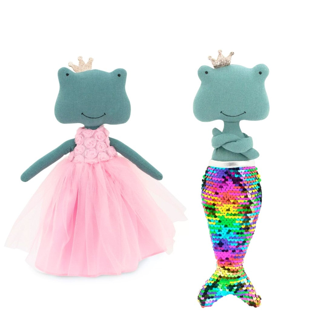 Fiona – Broscuța Premium de Pluș cu rochie roz și BONUS: coadă de sirenă Cotti Motti (30 cm)