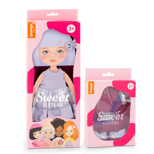 Set Rochie Mov + Accesorii pentru Păpuși Sweet Sisters (32 cm) – Ținută Premium de Joacă