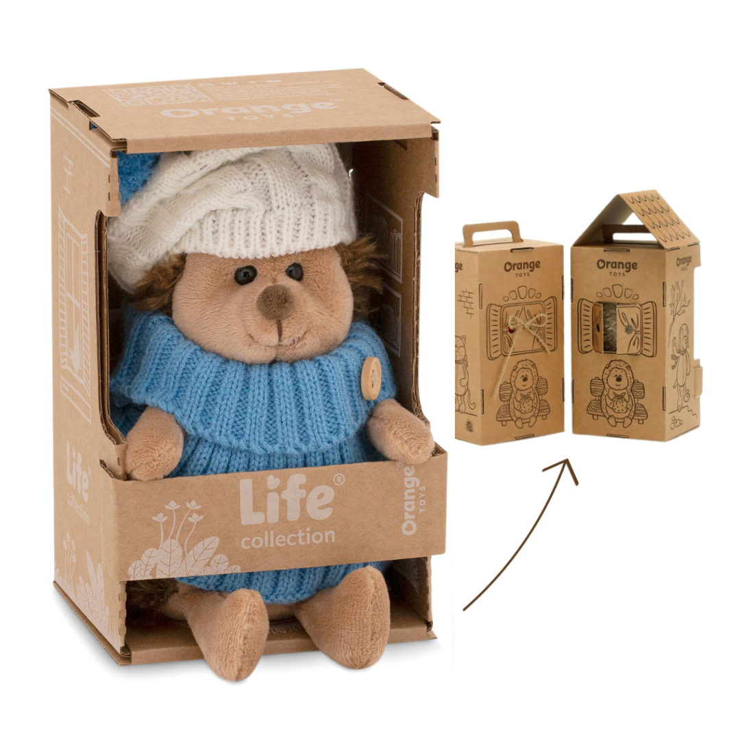 Life – Fluffy Ariciul pufos cu căciuliță albastră cu alb, în cutie de colorat tip căsuță (18 cm)