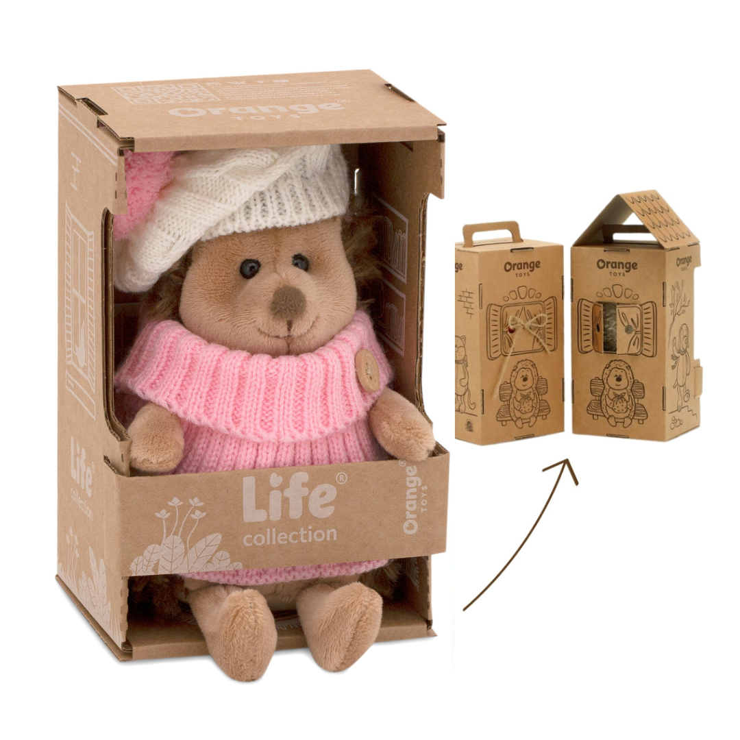 Life – Fluffy Ariciul pufos cu căciuliță albă cu roz, în cutie de colorat tip căsuță (18 cm)