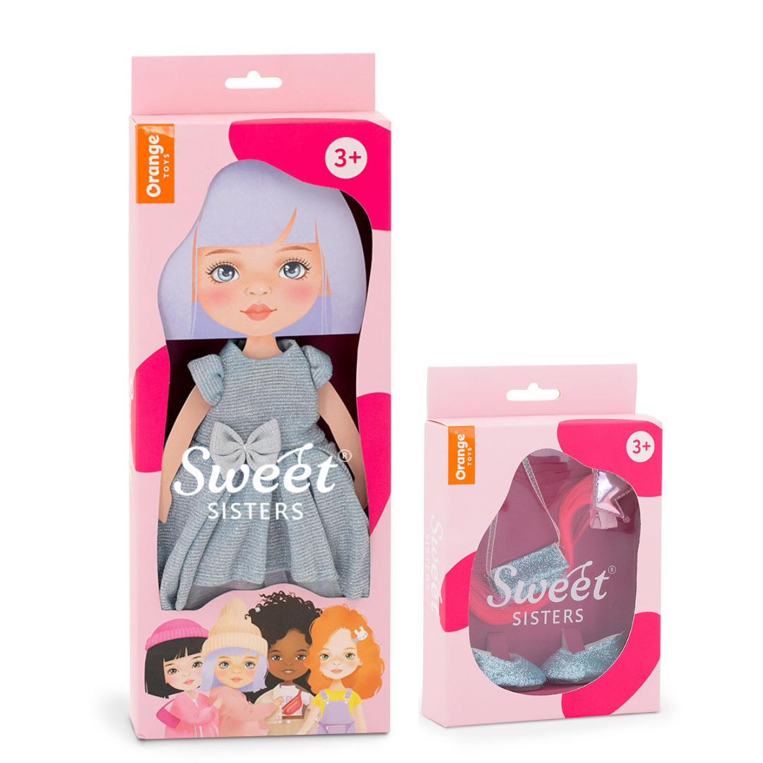Set Rochie Albastră + Accesorii pentru Păpuși Sweet Sisters (32 cm) – Ținută Premium de Joacă