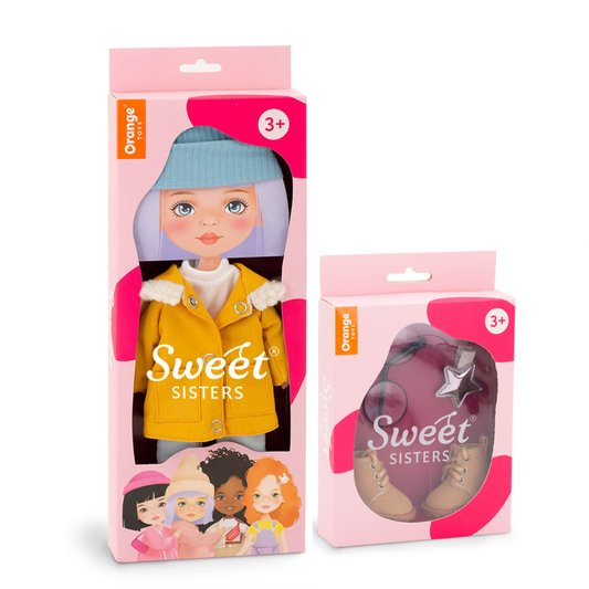 Set Parka galben muștar + Accesorii pentru Păpuși Sweet Sisters (32 cm) – Ținută Premium de Joacă