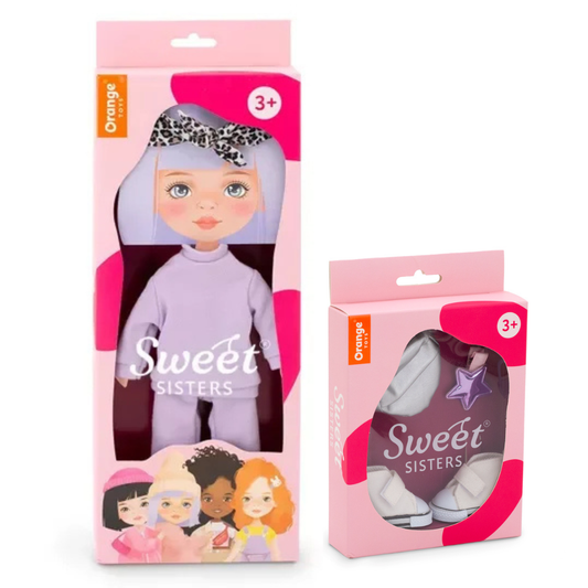 Set Trening Violet + Accesorii pentru Păpuși Sweet Sisters (32 cm) – Ținută Premium de Joacă