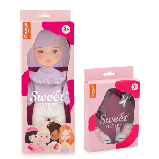Set Pulover Violet + Accesorii pentru Păpuși Sweet Sisters (32 cm) – Ținută Premium de Joacă