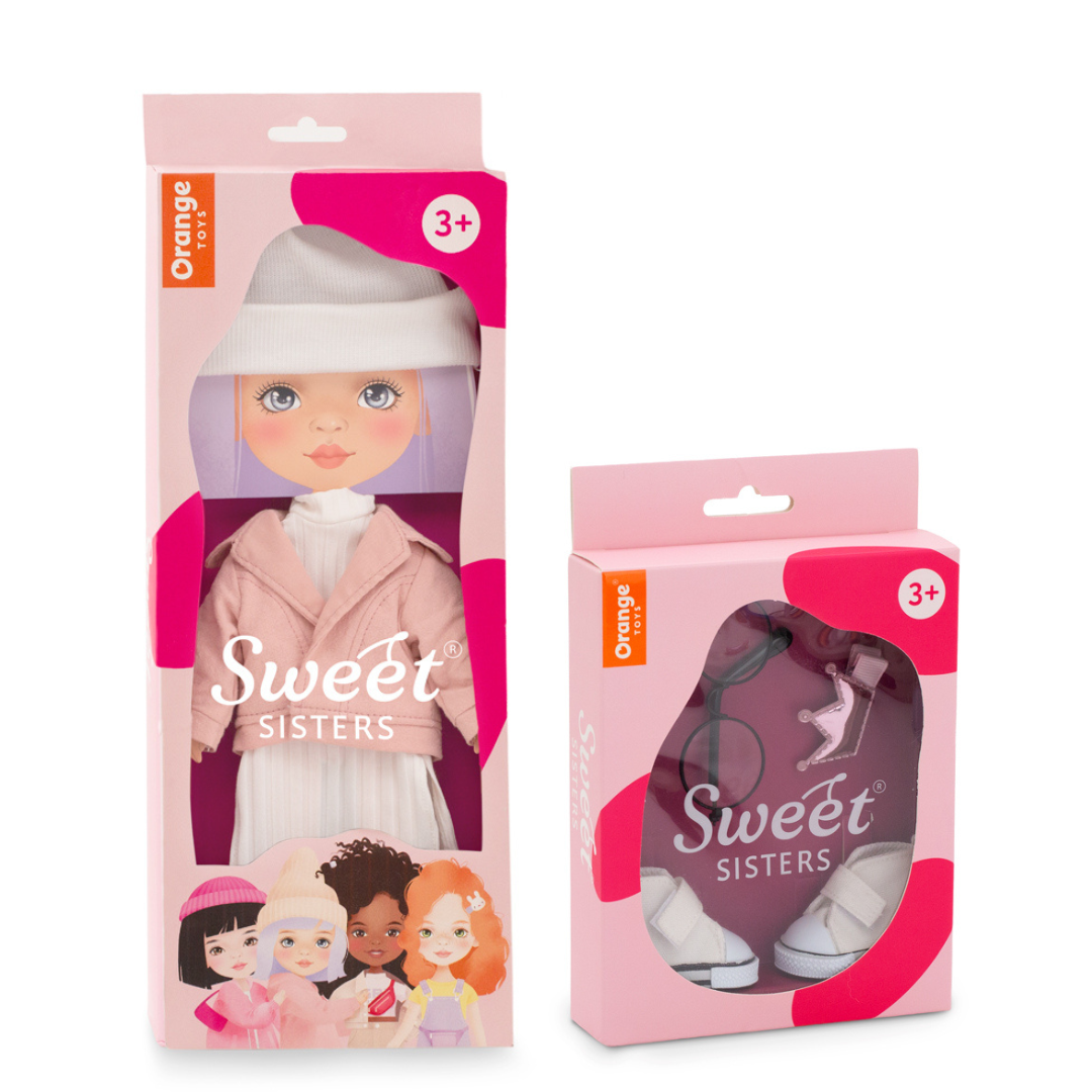 Set Jachetă Roz Pudrat + Accesorii pentru Păpuși Sweet Sisters (32 cm) – Ținută Premium de Joacă