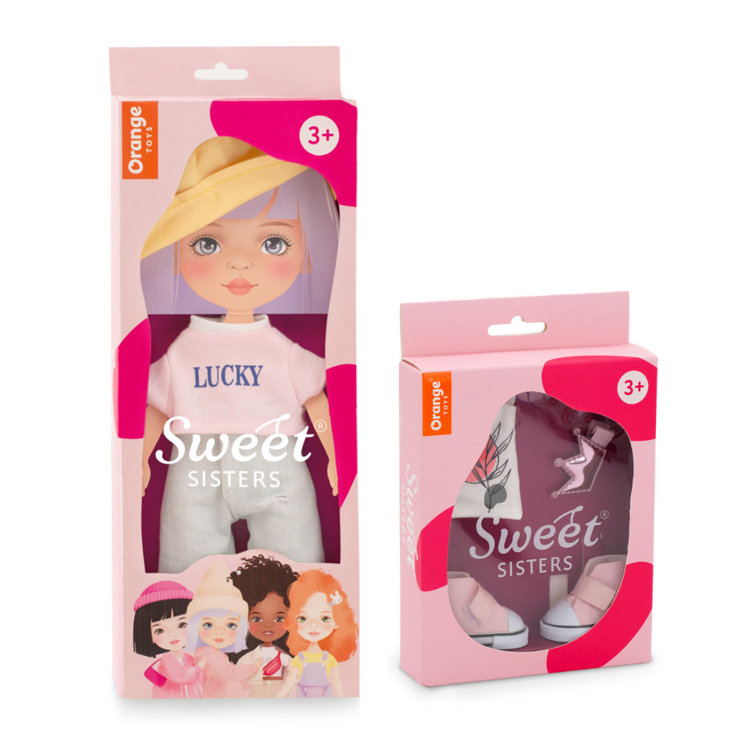 Set Lucky + Accesorii pentru Păpuși Sweet Sisters (32 cm) – Ținută Premium de Joacă