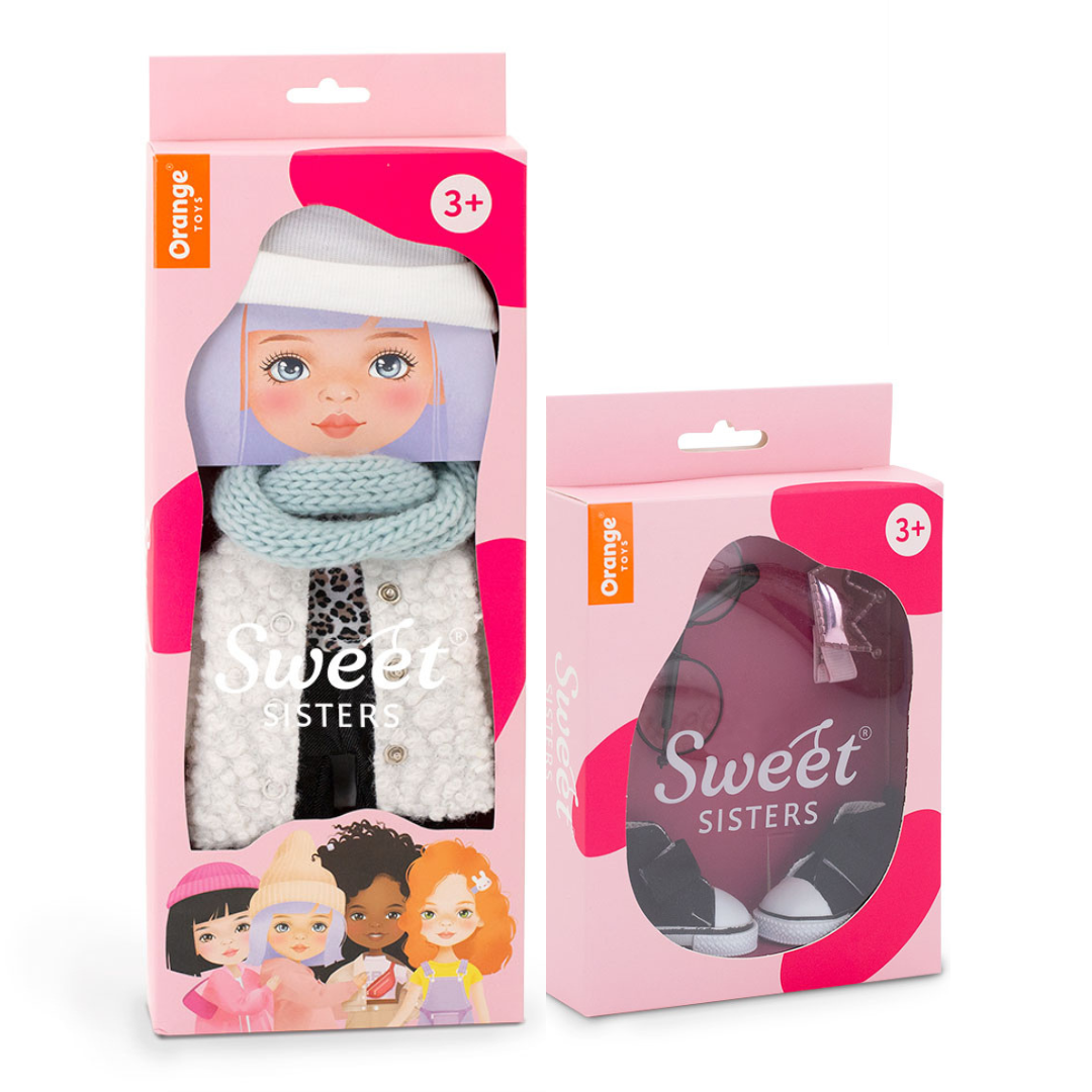 Set Palton Alb + Accesorii pentru Păpuși Sweet Sisters (32 cm) – Ținută Premium de Joacă