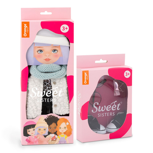 Set Palton Alb + Accesorii pentru Păpuși Sweet Sisters (32 cm) – Ținută Premium de Joacă