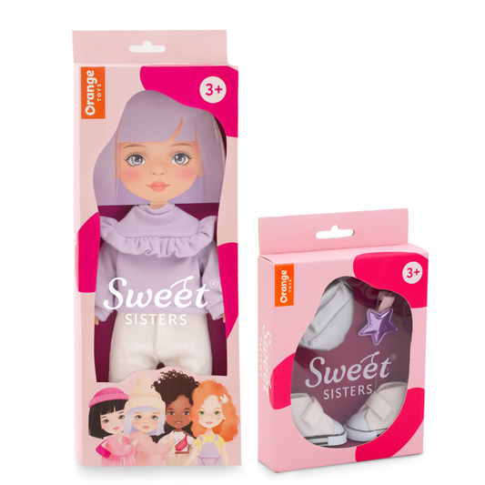 Set Pulover Violet + Accesorii pentru Păpuși Sweet Sisters (32 cm) – Ținută Premium de Joacă