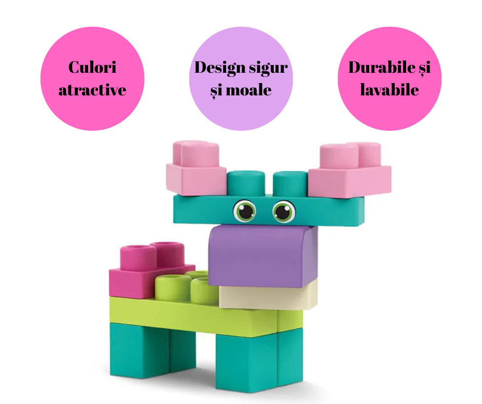 Set cuburi constructii bebelusi, material moale, 13 piese, Joc Creativ și Sigur