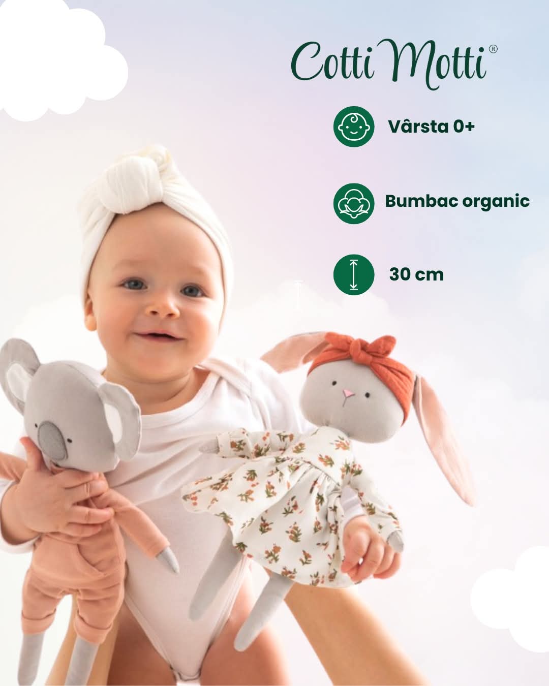 Lucy – Iepuraș de Pluș Premium în rochiță Cotti Motti (30 cm)