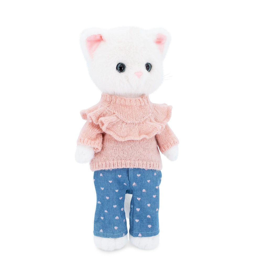 Lucky Kitty Denim Hearts – Pisicuță Premium de Pluş, 38 cm