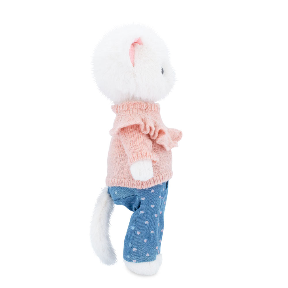 Lucky Kitty Denim Hearts – Pisicuță Premium de Pluş, 38 cm