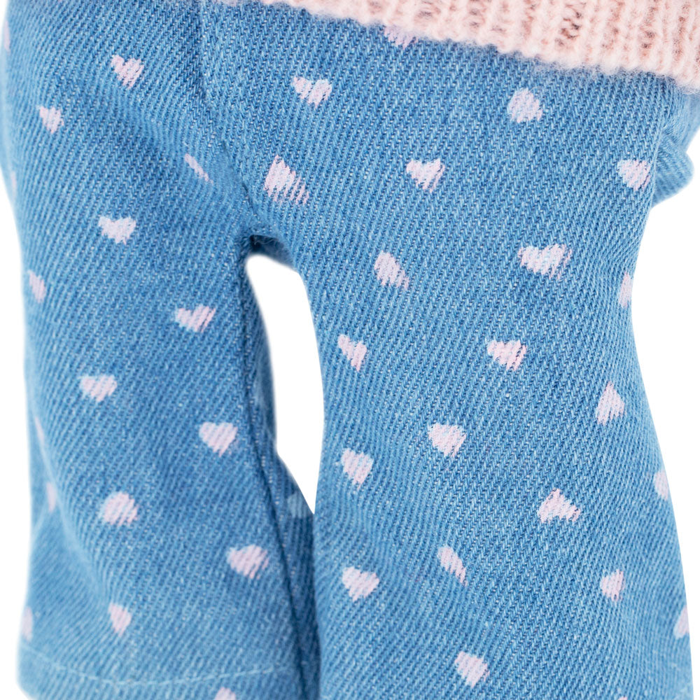Lucky Kitty Denim Hearts – Pisicuță Premium de Pluş, 38 cm
