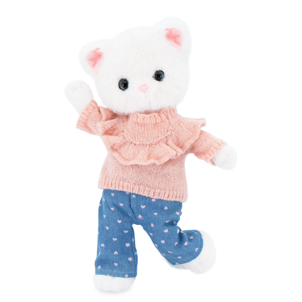 Lucky Kitty Denim Hearts – Pisicuță Premium de Pluş, 38 cm