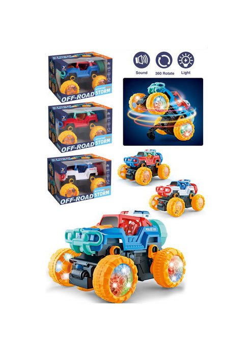 Mașină Muzicală cu Lumini – Jucărie Interactivă care Se Răstoarnă și Se Rotește