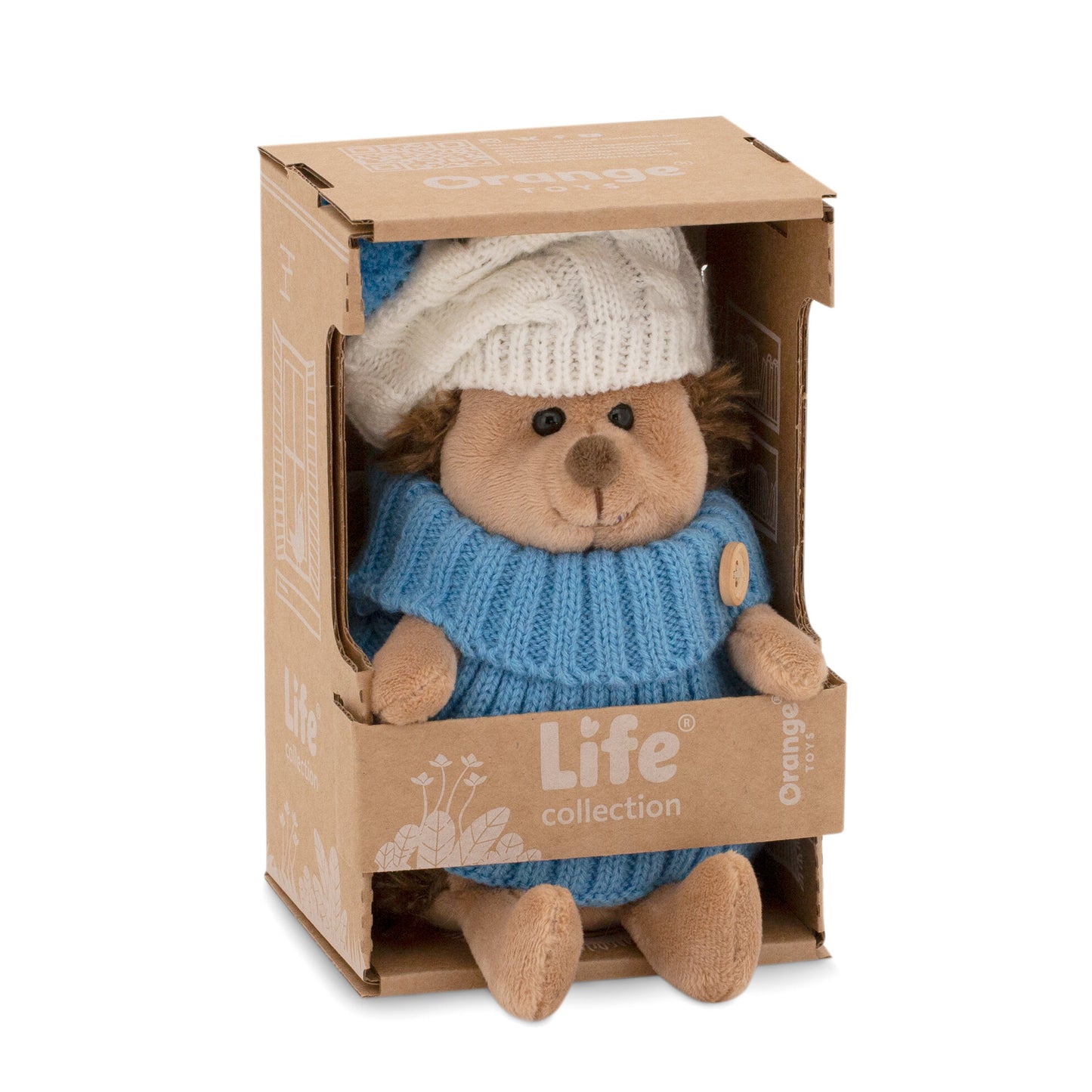 Life – Fluffy Ariciul pufos cu căciuliță albastră cu alb, în cutie de colorat tip căsuță (18 cm)