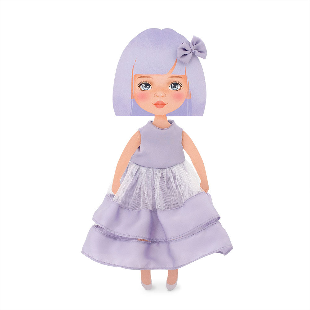Set Rochie Mov + Accesorii pentru Păpuși Sweet Sisters (32 cm) – Ținută Premium de Joacă