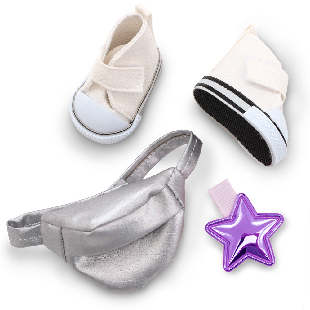 Set Pulover Violet + Accesorii pentru Păpuși Sweet Sisters (32 cm) – Ținută Premium de Joacă