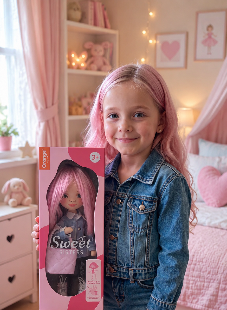 Billie într-o Cămașă în Carouri – Păpușă de Pluș Premium Sweet Sisters (32 cm)