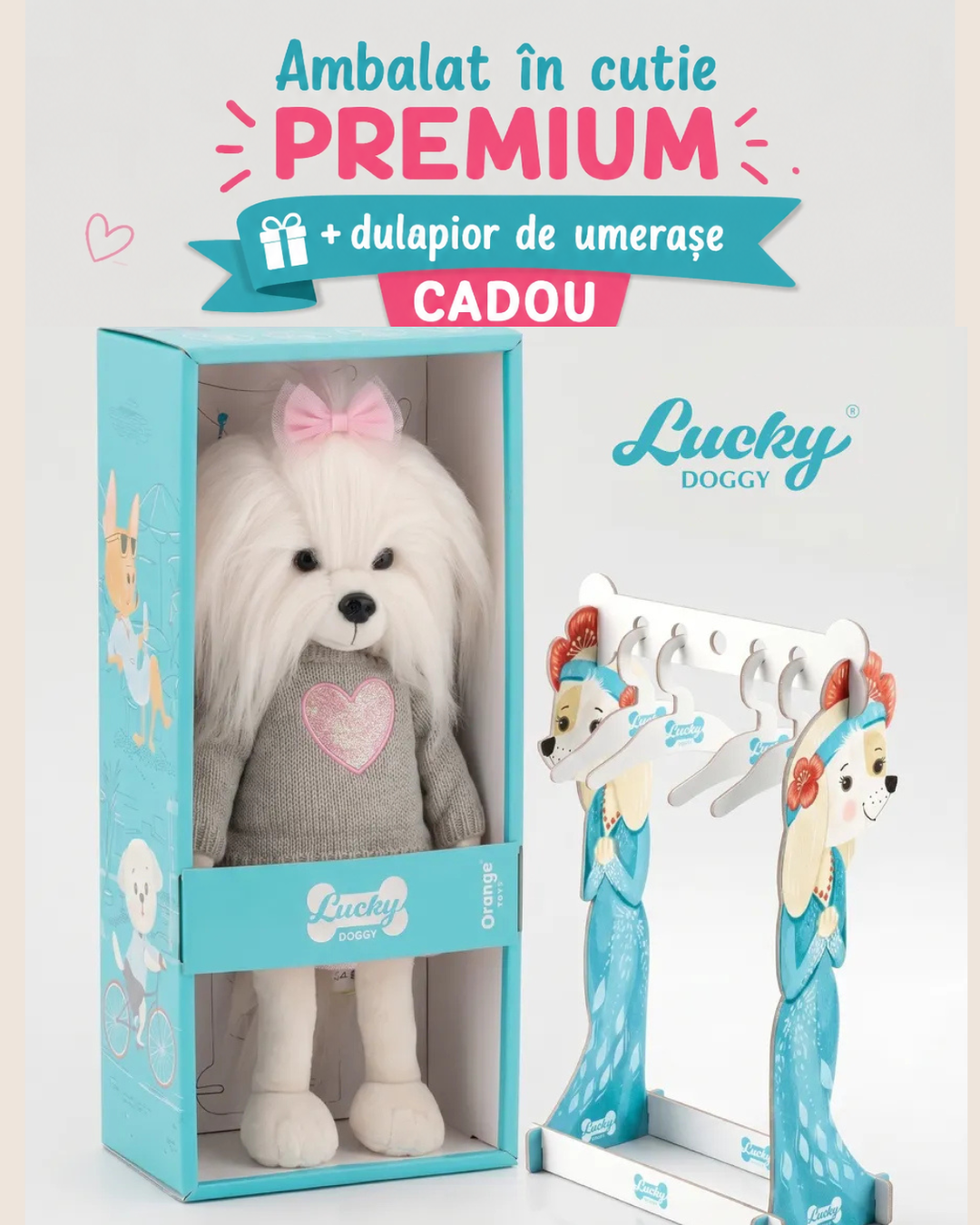 Lucky Mimi Pink Heart – Căţeluşă de Pluş Premium Lucky Doggy