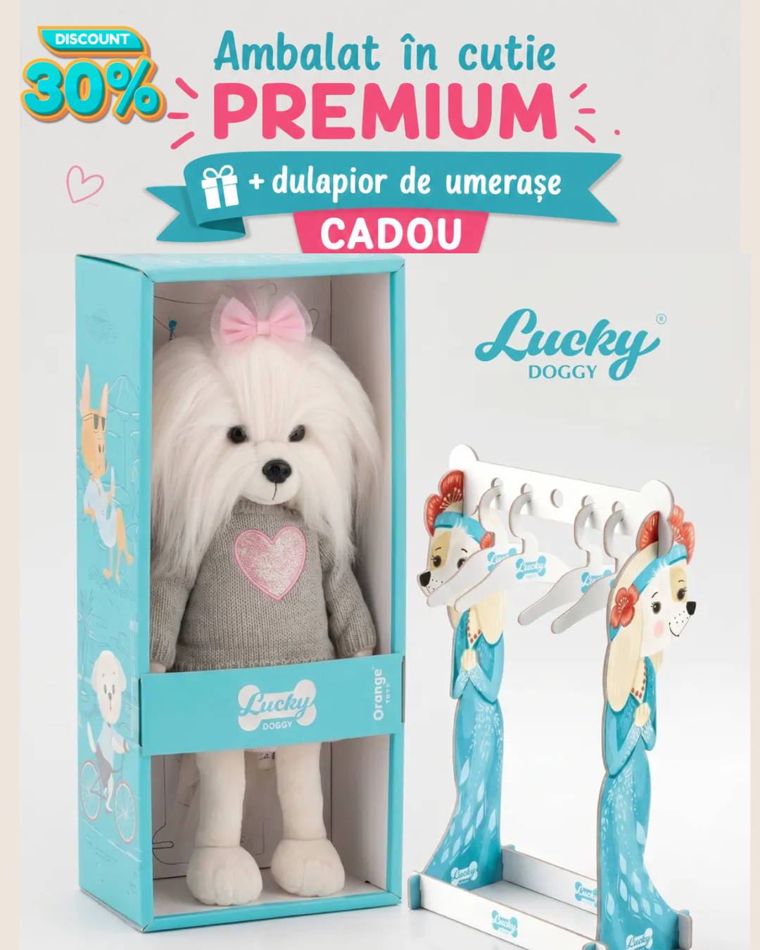 Lucky Mimi Pink Heart – Căţeluşă de Pluş Premium Lucky Doggy
