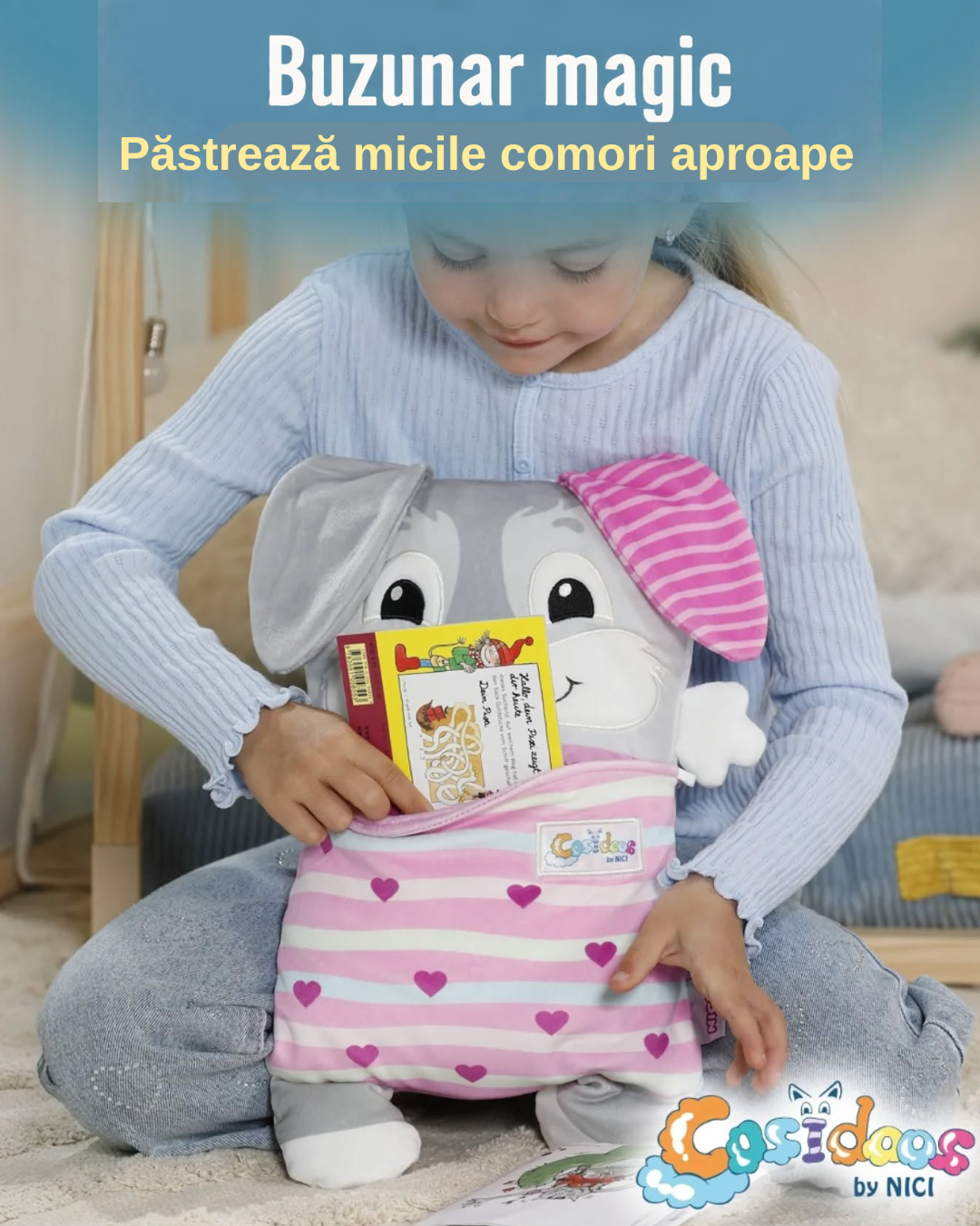 COSIDOOS – Iepuraș 3-în-1 Jucărie Pluș Premium + Pernă + Spațiu Secret