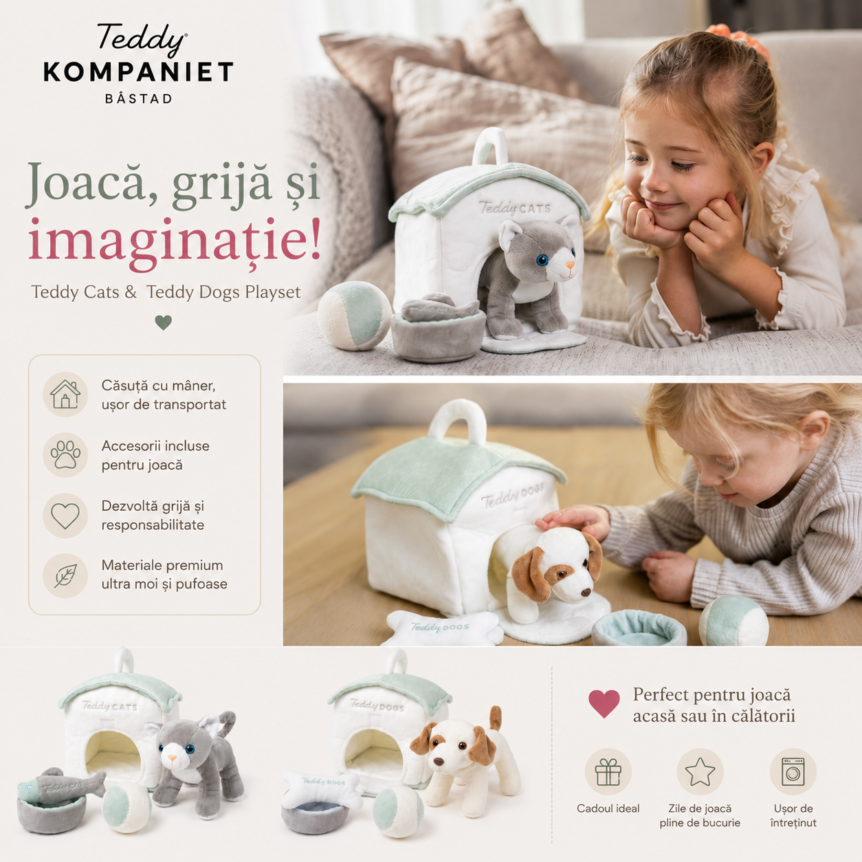 Set Cadou Premium cu Cățeluș de Pluș și Accesorii de Joacă - Teddykompaniet