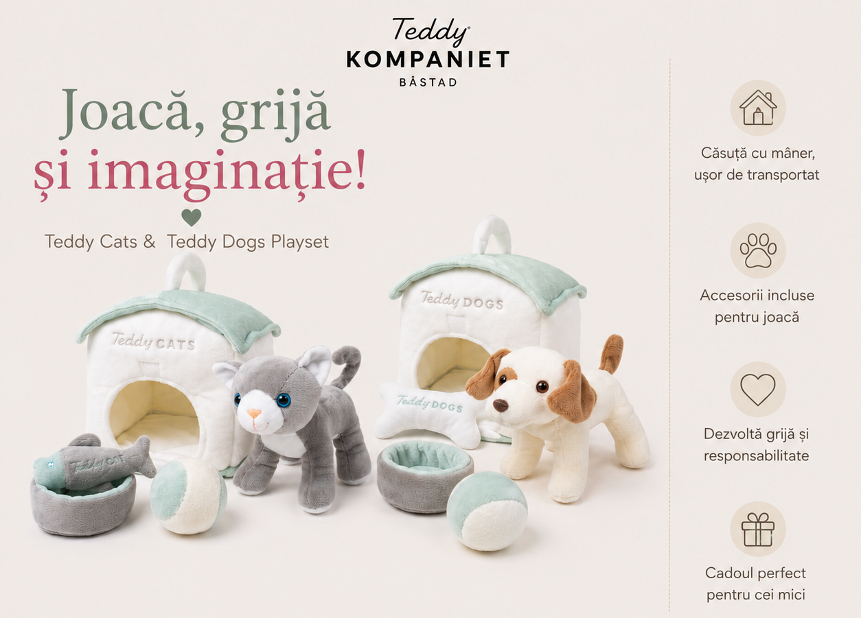 Set Cadou Premium cu Cățeluș de Pluș și Accesorii de Joacă - Teddykompaniet